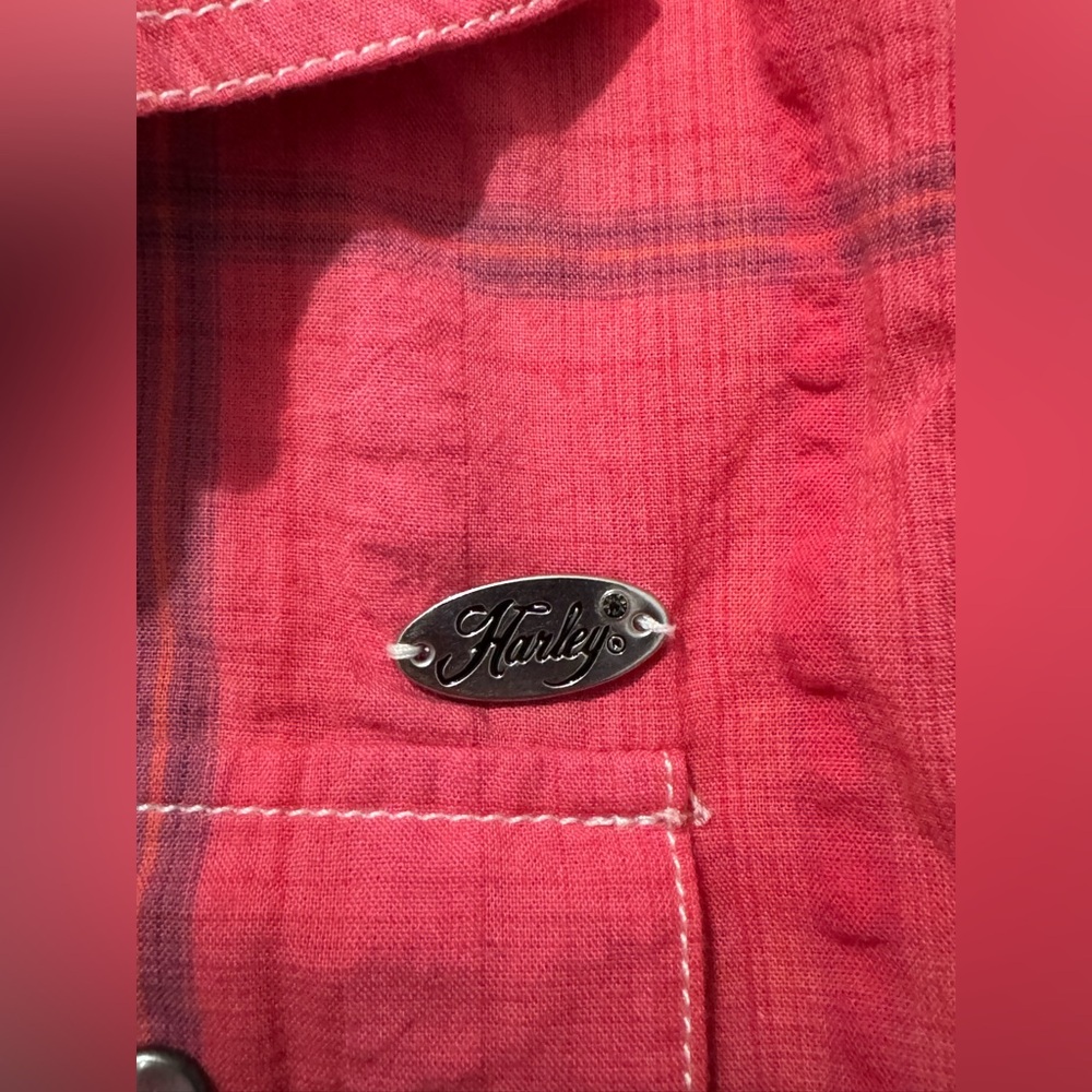 Harley-Davidson plaid ombré pearl snap shirt with embroidered back design. Small - Picture 9 of 11